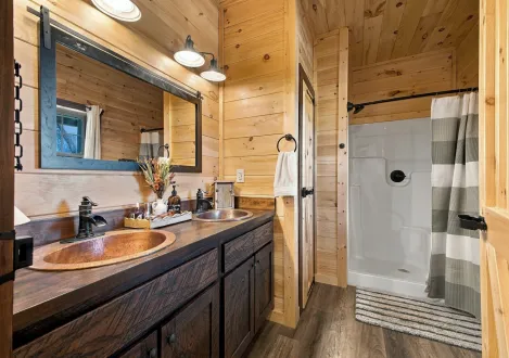 Homesteader modular log home bathroom