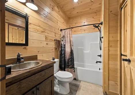 Homesteader modular log home bathroom